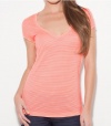 G by GUESS Caley Microstripe V-Neck Top, ORANGE STRIPE (SMALL)