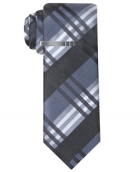 Subdued plaid still makes a solid statement with this Alfani RED silk tie.