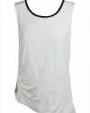 Calvin Klein Womens White Black Faux Leather Neck Ruch Side Tank Top L