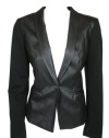 Calvin Klein Womens Black Contrast Faux Leather 1 Button Blazer S