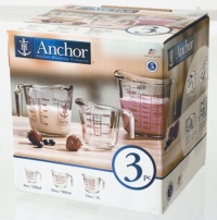 Anchor Hocking Gift Boxed 3-Piece Open-Handle Measuring Cup Set.