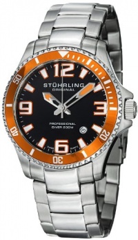 Stuhrling Original Men's 395.33I117 Aquadiver Regatta Champion Professional Diver Swiss Quartz Date Orange Bezel Watch