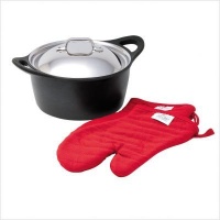 All-Clad Cast Aluminum 5-1/2-Quart Dutch Oven with Two Oven Mitts