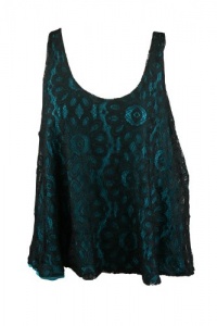 Aqua Womens Teal Lined Black Floral Lace Overlay Scoop Tank Top S