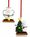 Simply irresistible, S'mores ornaments from Midwest have all the makings of a sweet holiday season. Featuring a marshmallow angel with tinsel wings and another setting up the tree on chocolate and graham cracker.