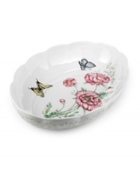 Serving pieces coordinate with the mix-and-match dinnerware for a complete customized collection. In varied floral and butterfly designs.