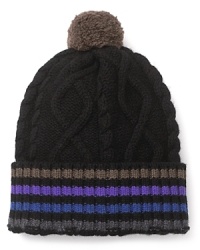 When you don this exciting hat from Paul Smith, its colorful stripes break through the dreary winter weather and add cheer. Festooned with a pom pom for extra flair.