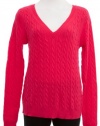 Aqua Coral Pink Cashmere Crew Neck Long Sleeve Cable Knit Sweater Large