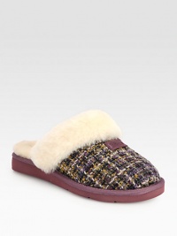 Fully lined with plush shearling, this luxe staple rendered in classic tweed channels preppy vibes. Tweed upper with shearling trimShearling liningRubber solePadded insoleImported