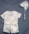 Boys Christening Set 5-pc with Cap Silver Embroidered Vest Infants & Toddlers