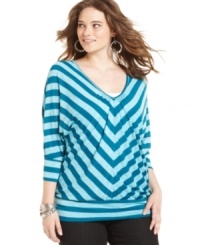 Stripes are must-haves for the season, so score Eyeshadow's three-qaurter-sleeve plus size top.