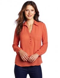 AG Adriano Goldschmied Women's Henley Blouse, Cinnamon, Medium