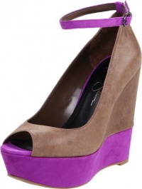 Jessica Simpson Women's Js-Carrack Wedge Sandal,Coffee-Ultra Violet/Summer Haze Kid Suede,7.5 M US