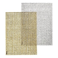 Metallic foil printing creates a shimmering finish on these festive placemats, a glamourous accent for any table.