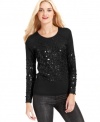 Tonal sequins light up this petite DKNY Jeans mesh top. Pair it with denim for a casual, yet totally glam ensemble!