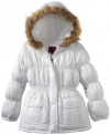 Pink Platinum Girls 7-16 Sparkle Puffer Jacket, White, 7/8