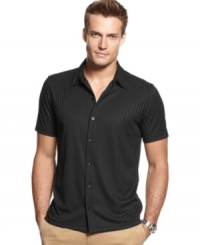 This ribbed sport shirt from Via Europa takes you places-drinks, dinner, a night out-where no polo dare go.