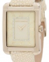 Vince Camuto Women's VC/5034CHIV Leather Rectangle Swarovski Crystal Accented Dial Gold-Tone Ivory Stingray Strap Watch