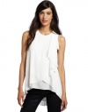 BCBGMAXAZRIA Women's Julianna Tank Top With Side Cascade Drape, White, Medium