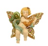 Gorgeous Michal Negrin Cherub Figurine in a Butterfly Hair Brooch Accented with Hand Painted Flowers, Vintage Rose, Green and Pink Swarovski Crystals; Handmade in Israel