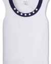 KC Parker Girls 7-16 Big Cotton Spandex Jeweled Sleeveless Top, White, 12