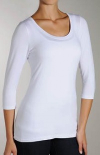 Miraclebody by Miraclesuit Women's 3/4 Sleeve Scoop Neck Top, White, Large