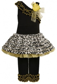 Size-6, Yellow, BNJ-7874R, 2-Piece Asymmetric Zebra Print Eyelash Ruffles Dress and Legging Set,Bonnie Jean Little Girls Party Dress