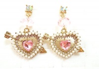 Cupid Arrow & Pearl Heart Drop Earrings