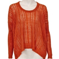 Dark Orange Hi Low Long Sleeve Thin Open Knit Sweater