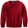 Fred Perry Boys 2-7 Kids V-Neck Sweater, Deep Red/Grey Marl/Blue Granite, 3/4