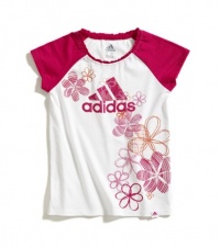 adidas Girls 2-6X Short Sleeve Raglan Tee, White/Pink, 6X