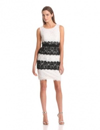 BCBGMAXAZRIA Women's Nina Color Blocked Lace Sheath Dress, Off-White, 6