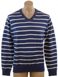 Tommy Hilfiger Mens Cashmere Blend V-Neck Pullover Sweater - L - Blue/White