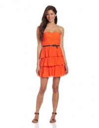 Sequin Hearts by My Michelle Juniors 34 Inch Cross Pleat Skirt Dress, Orange, 5