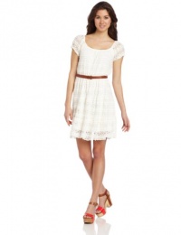 Trixxi Juniors Cap Sleeve Lace Dress, Ivory, X-Large