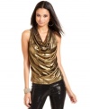 Metallic cool: a draped bodice and rad back design make Baby Phat's sleeveless top the perfect party starter.