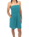 Bar III Dress, Strapless Sweetheart Pleated Pocketed Dress Marine Teal Large