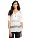 BCBGMAXAZRIA Women's Erid Lace Striped Tunic, Gardenia, Medium