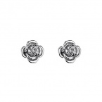 .925 Sterling Silver Rhodium Plated Rose Flower CZ Stud Earrings with Screw-back for Children & Women