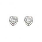 .925 Sterling Silver Rhodium Plated 3mm Heart Bezel CZ Stud Earrings with Screw-back for Children & Women