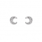 .925 Sterling Silver Rhodium Plated Moon CZ Stud Earrings with Screw-back for Children & Women