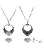 Harley-Davidson® MOD® Women's Winged Heart Necklace and Earrings Set with White Swarovski Crystals HDS0004