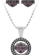 Harley-Davidson .925 Silver Circle Beaded Necklace & Earring Set with Purple Swarovski Crystals