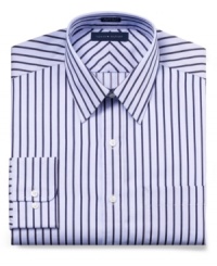 Fresh stripes make a distinguished statement in any meeting with this Tommy Hilfiger dress shirt.