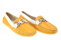 TOD'S Women's Gommini Accessory Moc Leather Mustard/WHT Sz 37 CIBR741