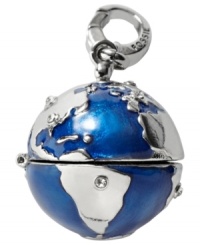 A worldly possession. Fossil goes for global appeal with this charm crafted from blue enamel and silver- and gold-tone mixed metal to make a special statement. Globe opens to a shiny peace sign. Approximate length (charm): 1-1/10 inches; (clip): 1/2 inch.