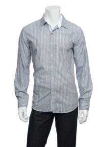 Tasso Elba Collezione Men's Light Gray Vertical Striped Button Down Shirt