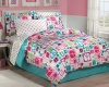 Retro Peace Signs Turquoise Pink Girls Comforter Set