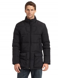 THE LOOKStand collar with zip-out hoodZip frontZip slash pockets at chestDouble-entry patch pockets at waistKnit storm cuffsTHE FITAbout 27 from shoulder to hemTHE MATERIALShell: nylonFill: 80/20 duck downFully linedCARE & ORIGINDry clean Imported