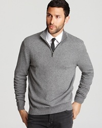 Crafted in cashmere for unparalleled softness, this handsome half-zip sweater solidifies your attire with luxe polish and masculine appeal. Pair it with a patterned button-down for an unbeatable combination.